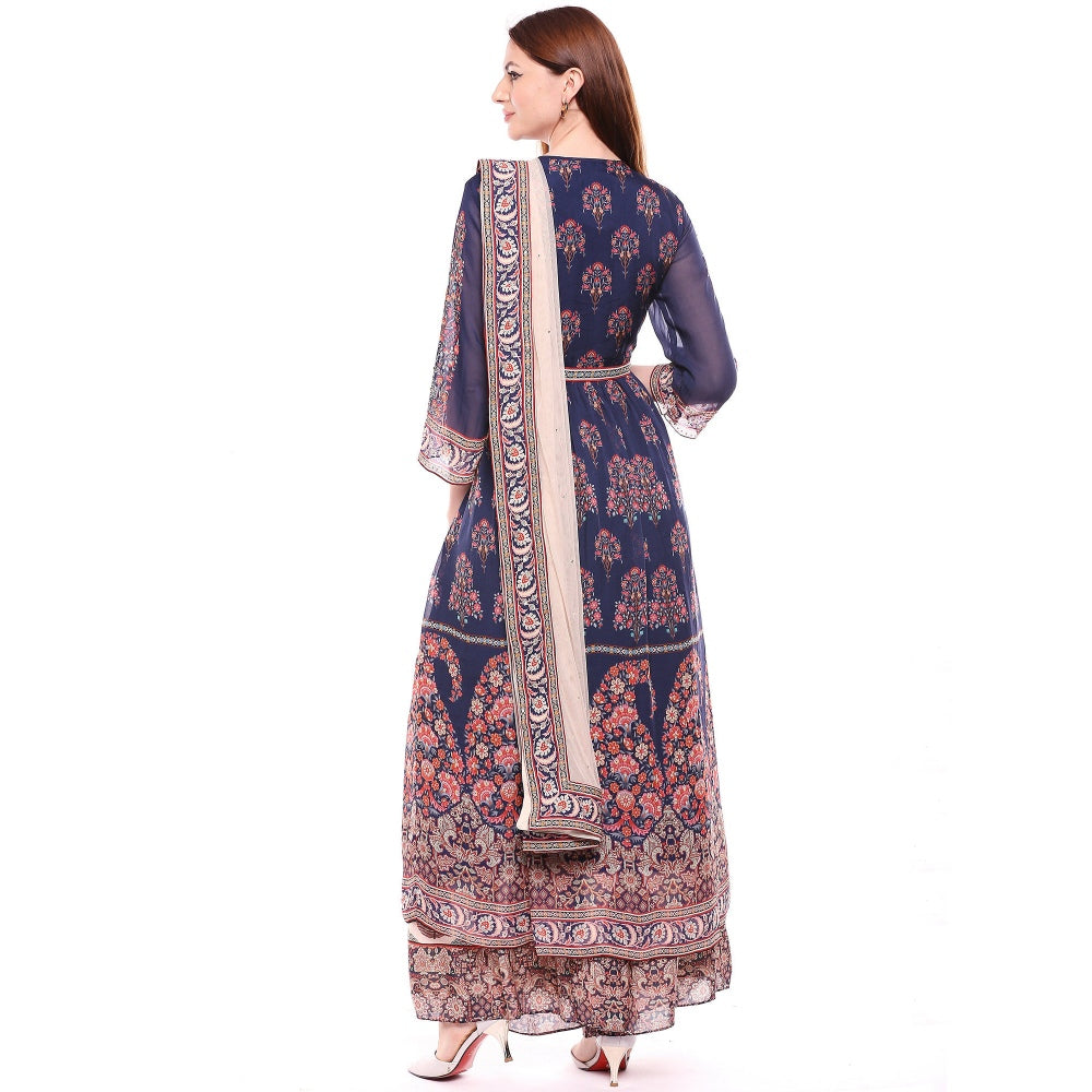 Soup by Sougat Paul Navy Blue Kurta With Palazzo & Dupatta - Customisable (Set of 3)