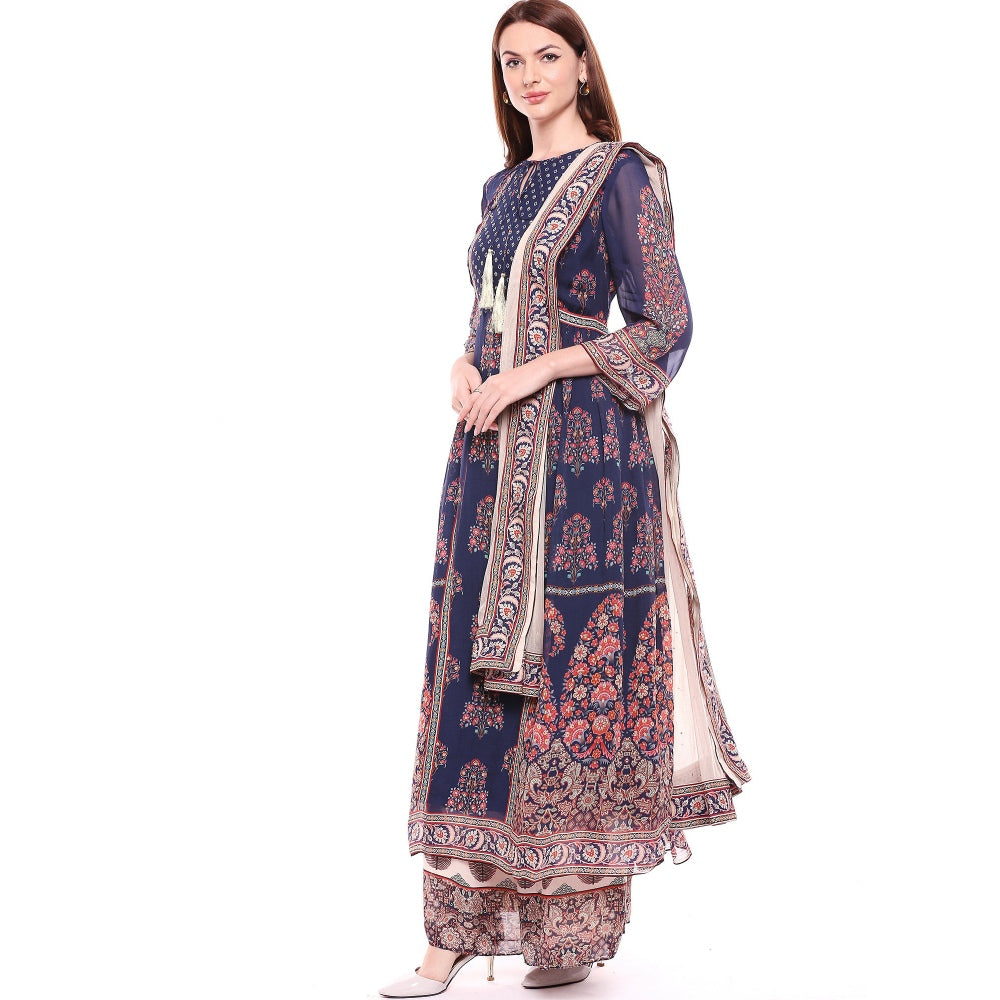 Soup by Sougat Paul Navy Blue Kurta With Palazzo & Dupatta - Customisable (Set of 3)
