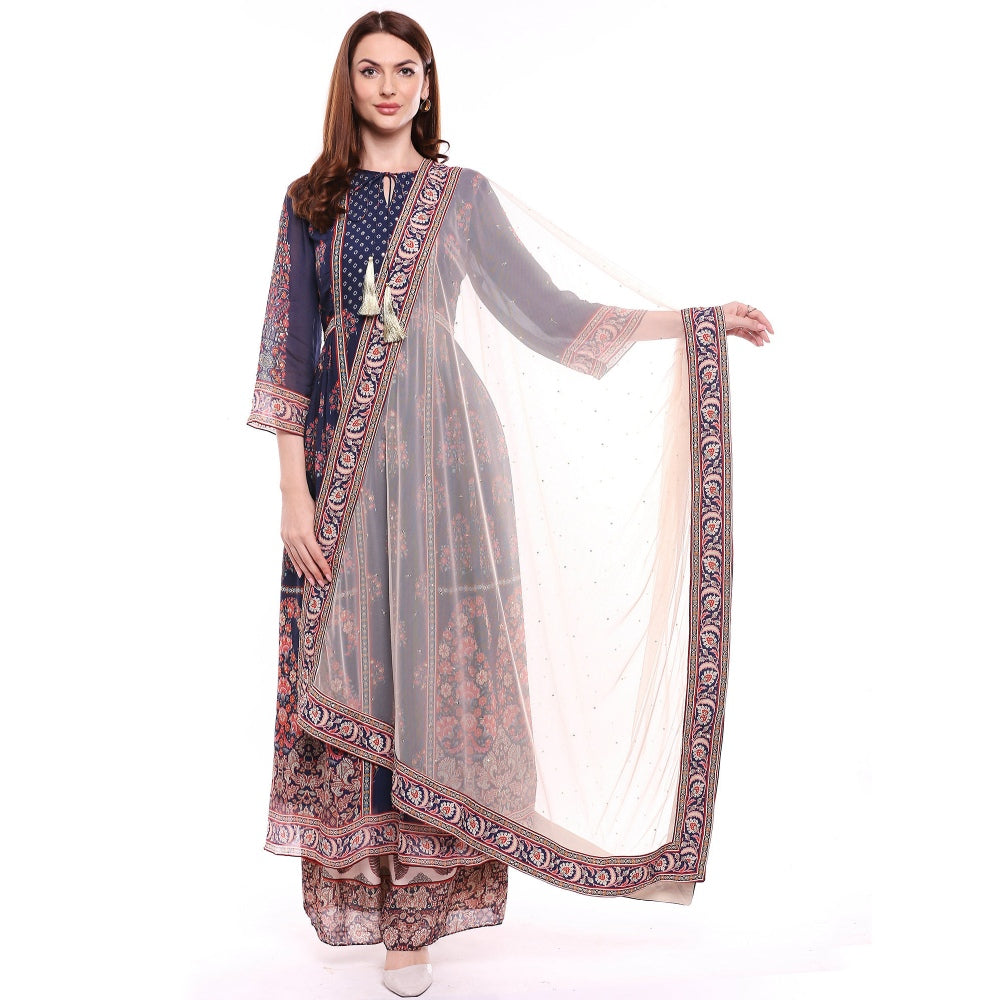 Soup by Sougat Paul Navy Blue Kurta With Palazzo & Dupatta - Customisable (Set of 3)