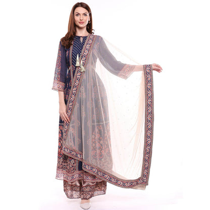 Soup by Sougat Paul Navy Blue Kurta With Palazzo & Dupatta - Customisable (Set of 3)