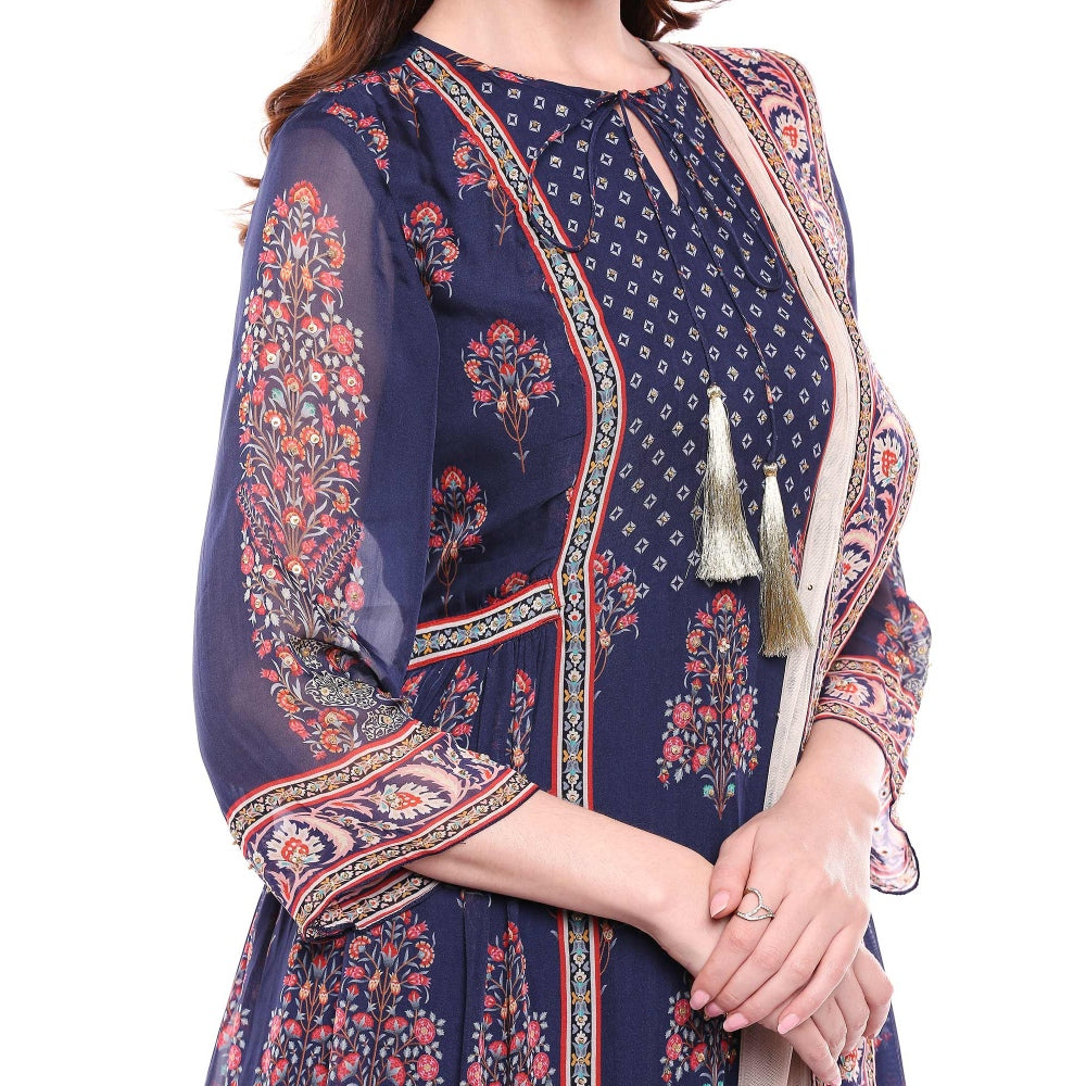Soup by Sougat Paul Navy Blue Kurta With Palazzo & Dupatta - Customisable (Set of 3)