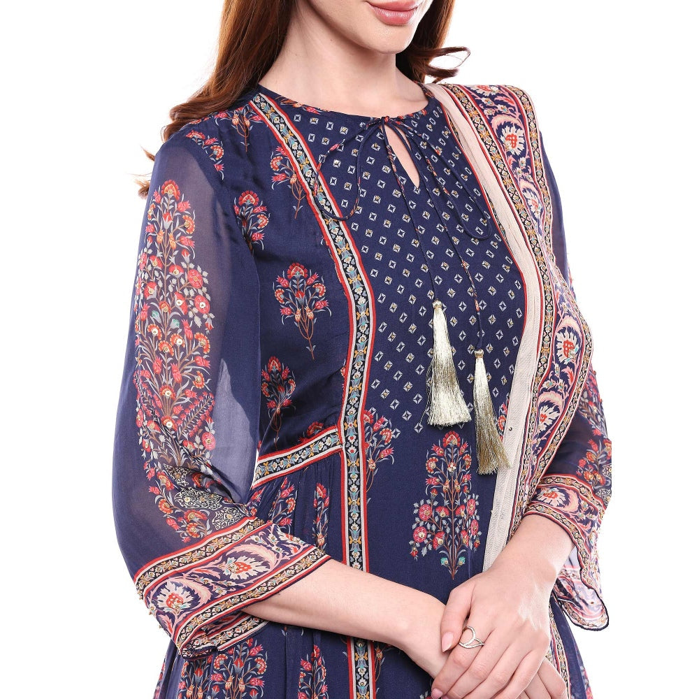 Soup by Sougat Paul Navy Blue Kurta With Palazzo & Dupatta - Customisable (Set of 3)