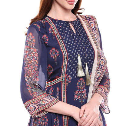 Soup by Sougat Paul Navy Blue Kurta With Palazzo & Dupatta - Customisable (Set of 3)