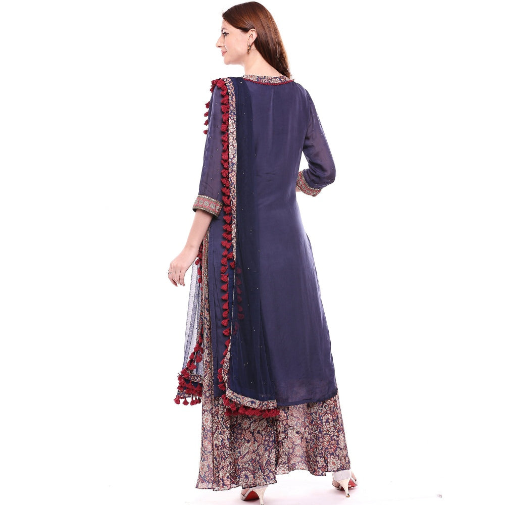 Soup by Sougat Paul Navy Blue Kurta With Pant & Dupatta - Customisable (Set of 3)