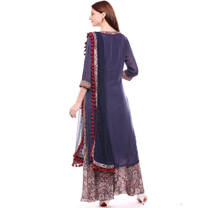 Soup by Sougat Paul Navy Blue Kurta With Pant & Dupatta - Customisable (Set of 3)