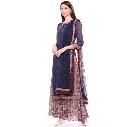 Soup by Sougat Paul Navy Blue Kurta With Pant & Dupatta - Customisable (Set of 3)