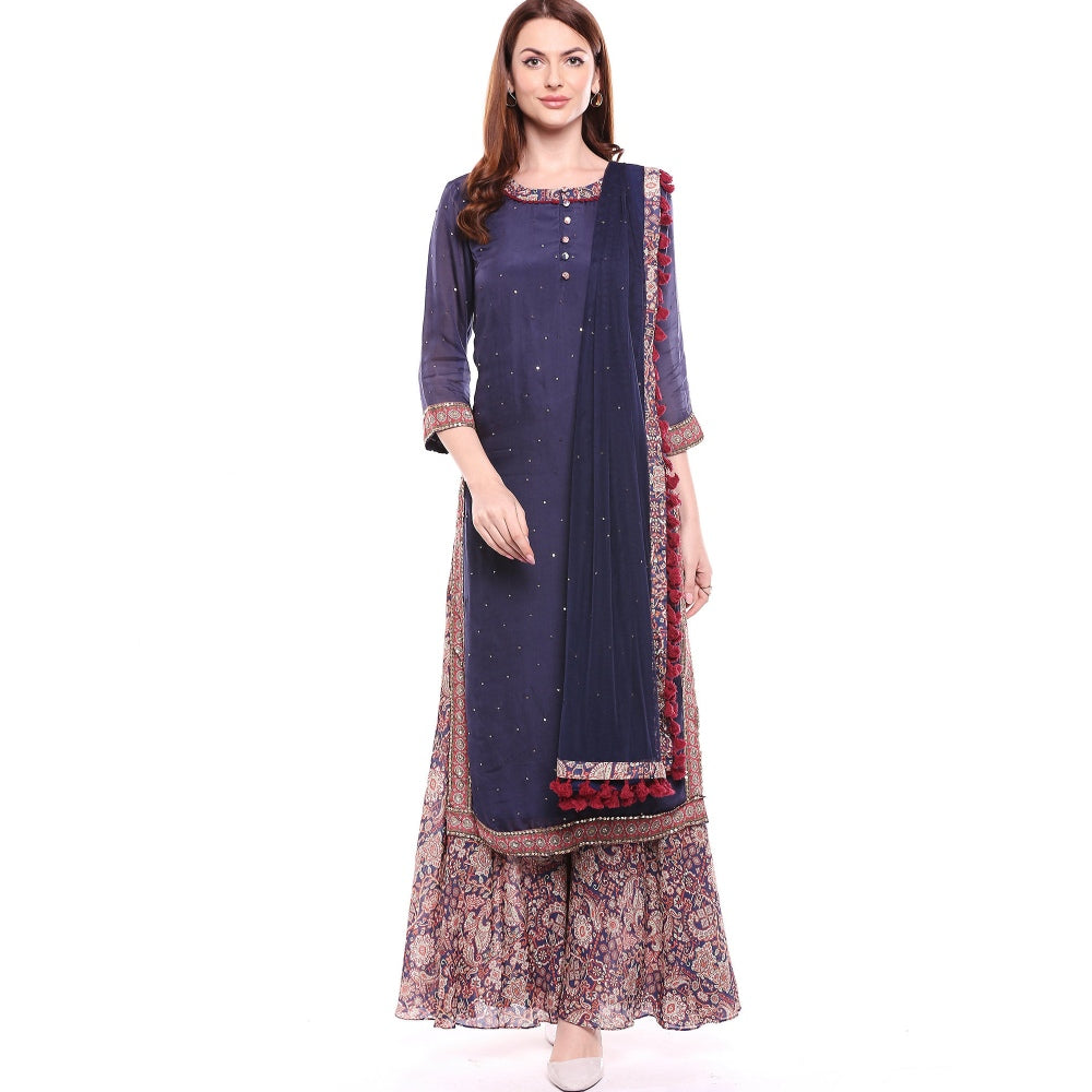 Soup by Sougat Paul Navy Blue Kurta With Pant & Dupatta - Customisable (Set of 3)