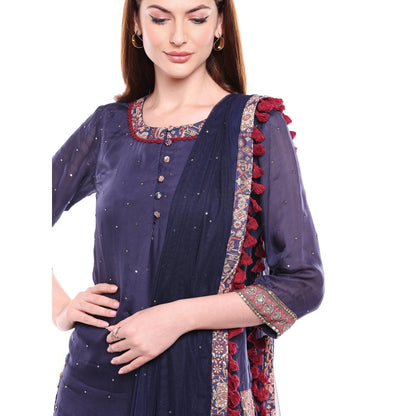 Soup by Sougat Paul Navy Blue Kurta With Pant & Dupatta - Customisable (Set of 3)