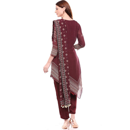 Soup by Sougat Paul Maroon Kurta With Pant & Dupatta - Customisable (Set of 3)