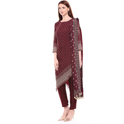 Soup by Sougat Paul Maroon Kurta With Pant & Dupatta - Customisable (Set of 3)