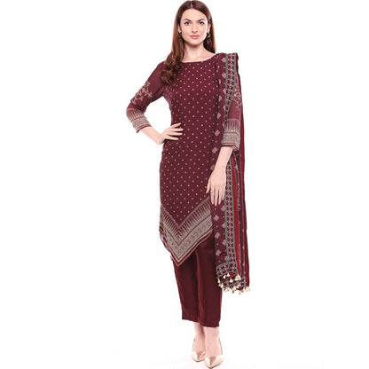 Soup by Sougat Paul Maroon Kurta With Pant & Dupatta - Customisable (Set of 3)