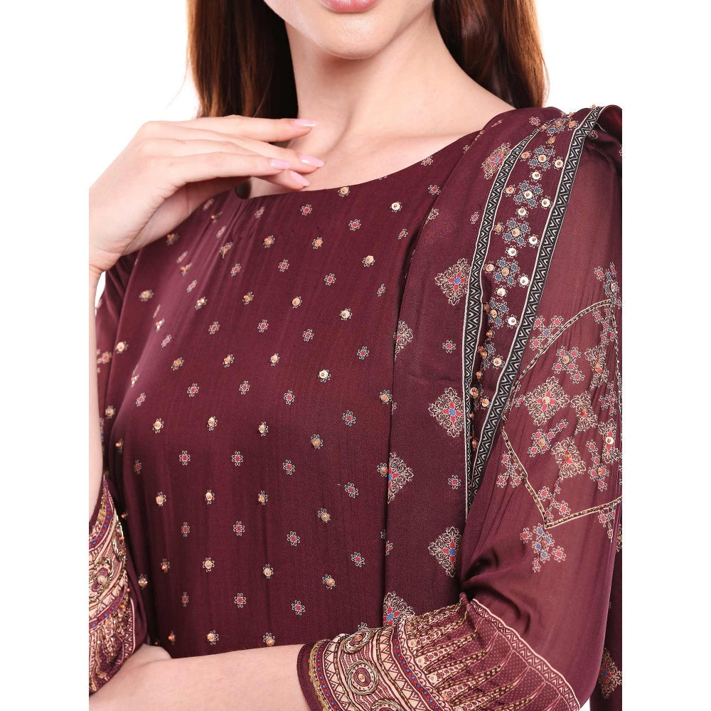 Soup by Sougat Paul Maroon Kurta With Pant & Dupatta - Customisable (Set of 3)