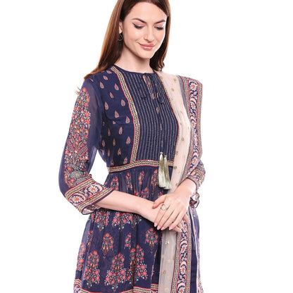 Soup by Sougat Paul Navy Blue Kurta With Sharara Pant & Dupatta - Customisable (Set of 3)