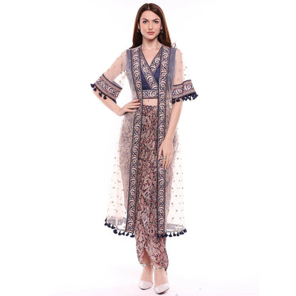 Soup by Sougat Paul Multi-Color Crop Top With Drape Skirt & Jacket (Set of 3)