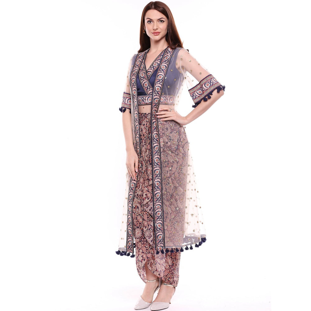 Soup by Sougat Paul Multi-Color Crop Top With Drape Skirt & Jacket (Set of 3)