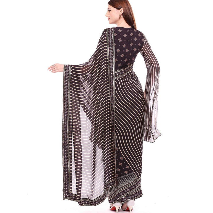 Soup by Sougat Paul Brown Stitched Blouse With Saree - Customisable (Set of 2)