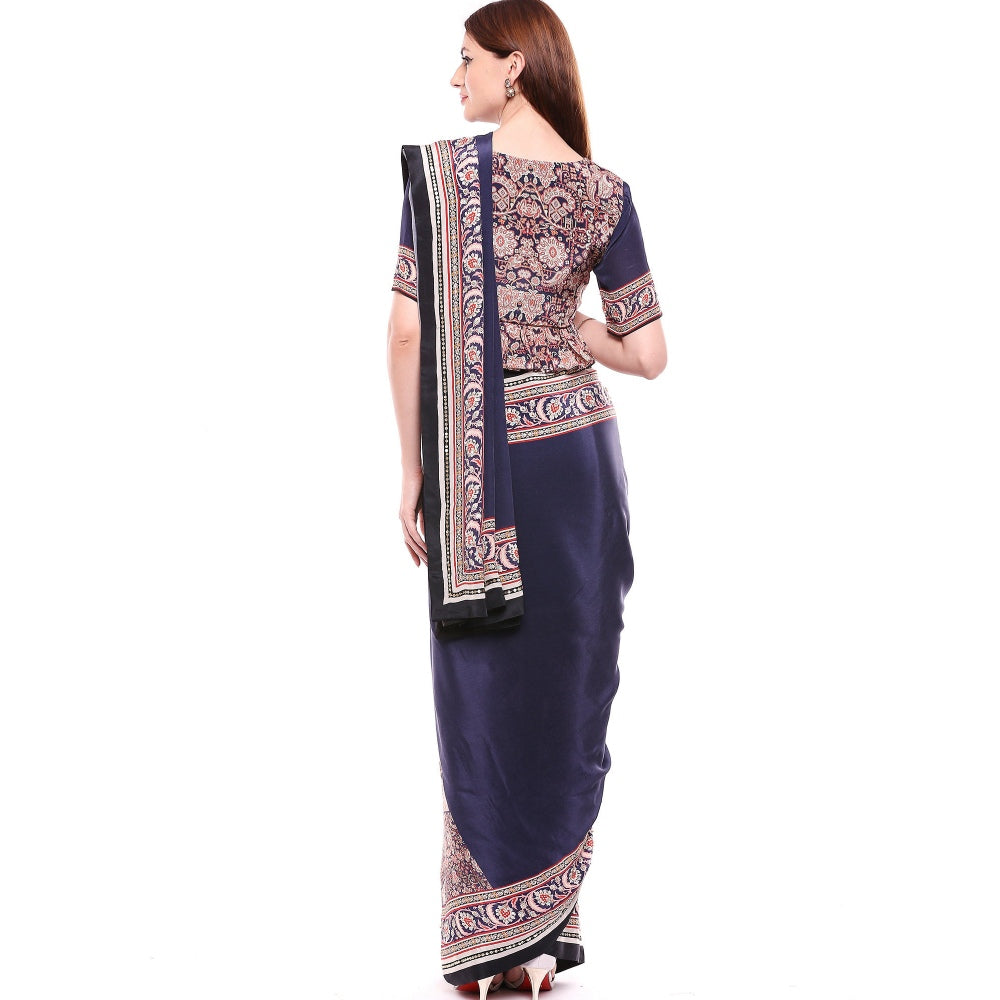 Soup by Sougat Paul Navy Blue Stitched Blouse & Saree - Customisable (Set of 2)
