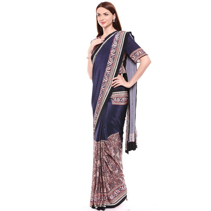 Soup by Sougat Paul Navy Blue Stitched Blouse & Saree - Customisable (Set of 2)