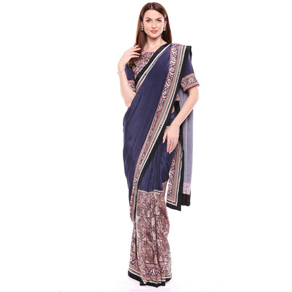 Soup by Sougat Paul Navy Blue Stitched Blouse & Saree - Customisable (Set of 2)