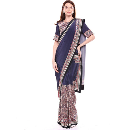 Soup by Sougat Paul Navy Blue Stitched Blouse & Saree - Customisable (Set of 2)