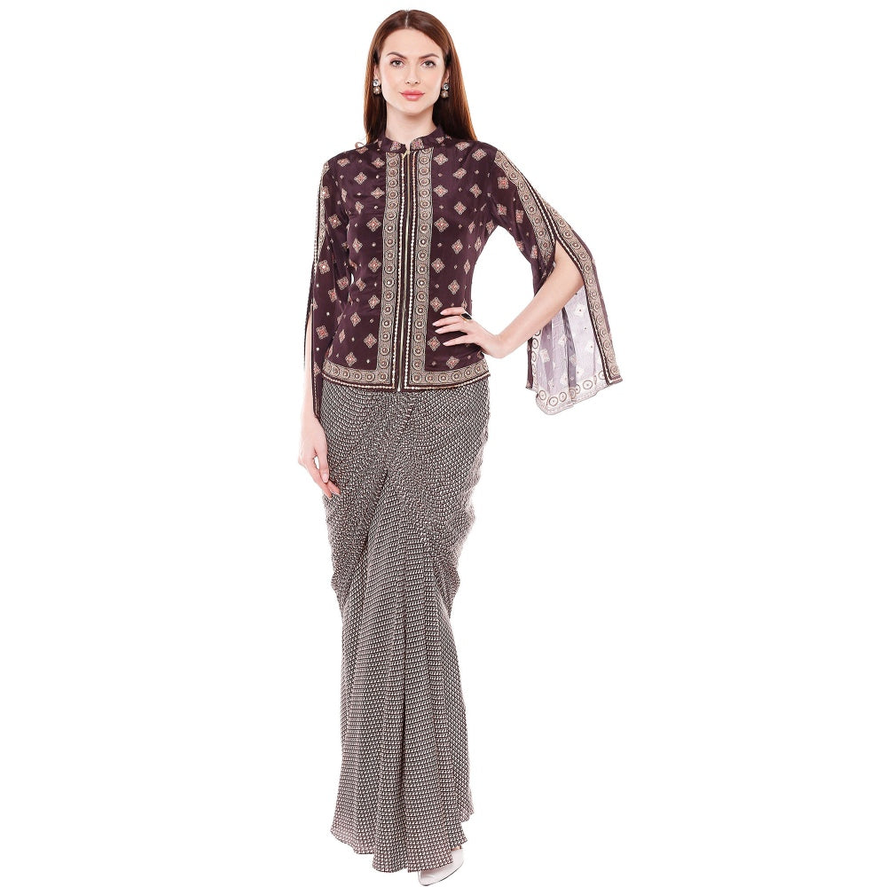 Soup by Sougat Paul Brown Jacket With Dhoti - Customisable (Set of 2)