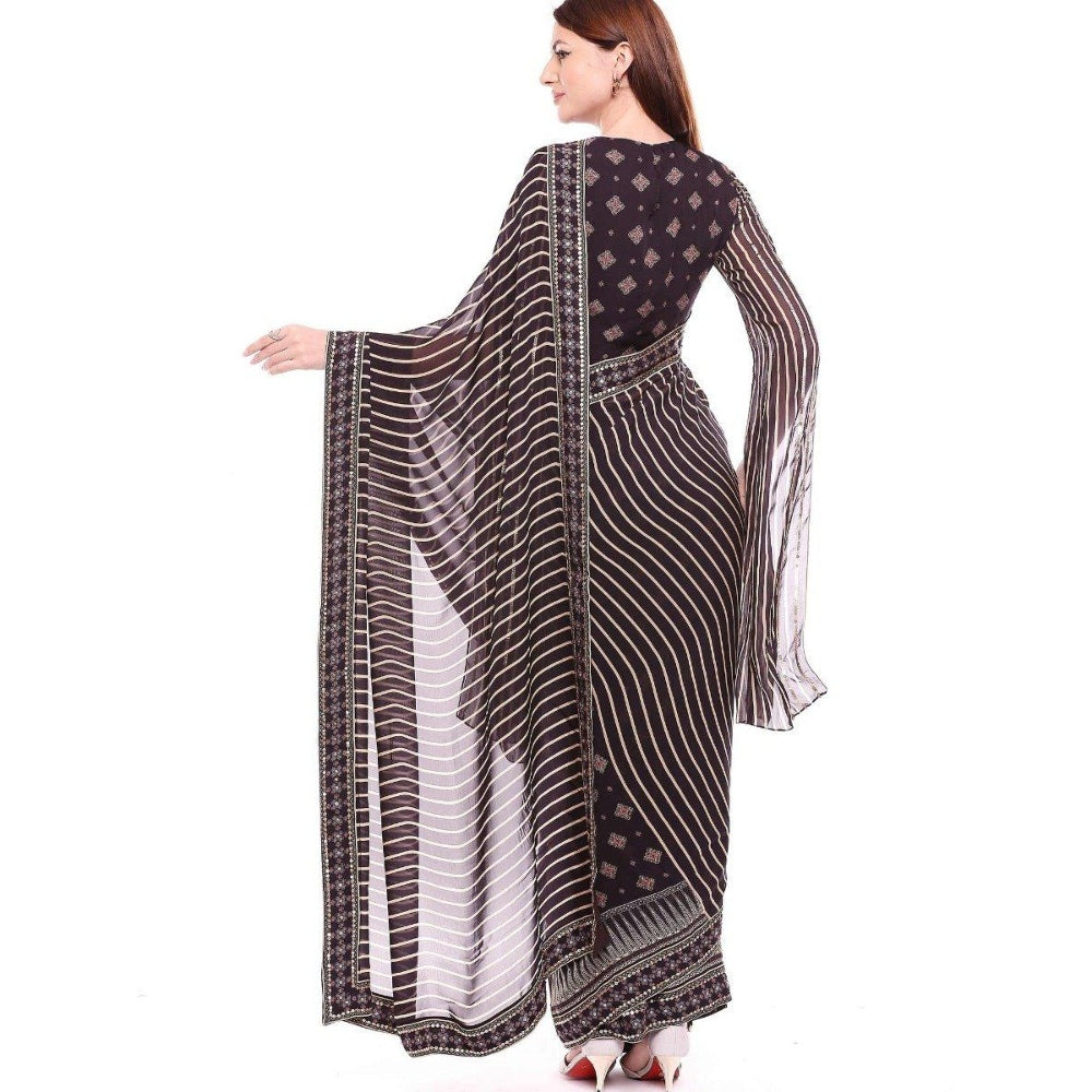 Soup by Sougat Paul Brown Stitched Blouse & Saree - Customisable (Set of 2)