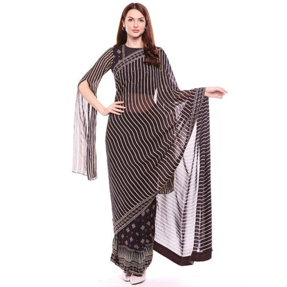 Soup by Sougat Paul Brown Stitched Blouse & Saree - Customisable (Set of 2)