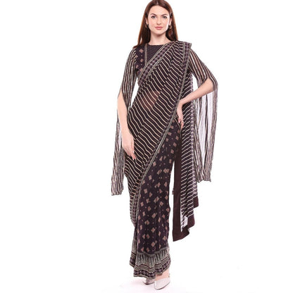 Soup by Sougat Paul Brown Stitched Blouse & Saree - Customisable (Set of 2)