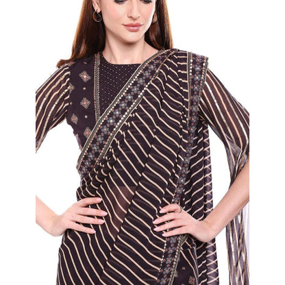 Soup by Sougat Paul Brown Stitched Blouse & Saree - Customisable (Set of 2)