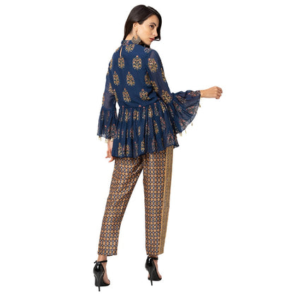 Soup by Sougat Paul Navy Blue Embroidered Pants And Top (Set of 2)