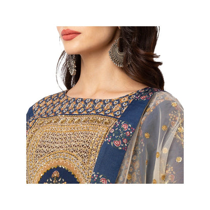 Soup by Sougat Paul Navy Blue Printed Flat Chiffon Top & Chiffon Skirt (Set of 3)