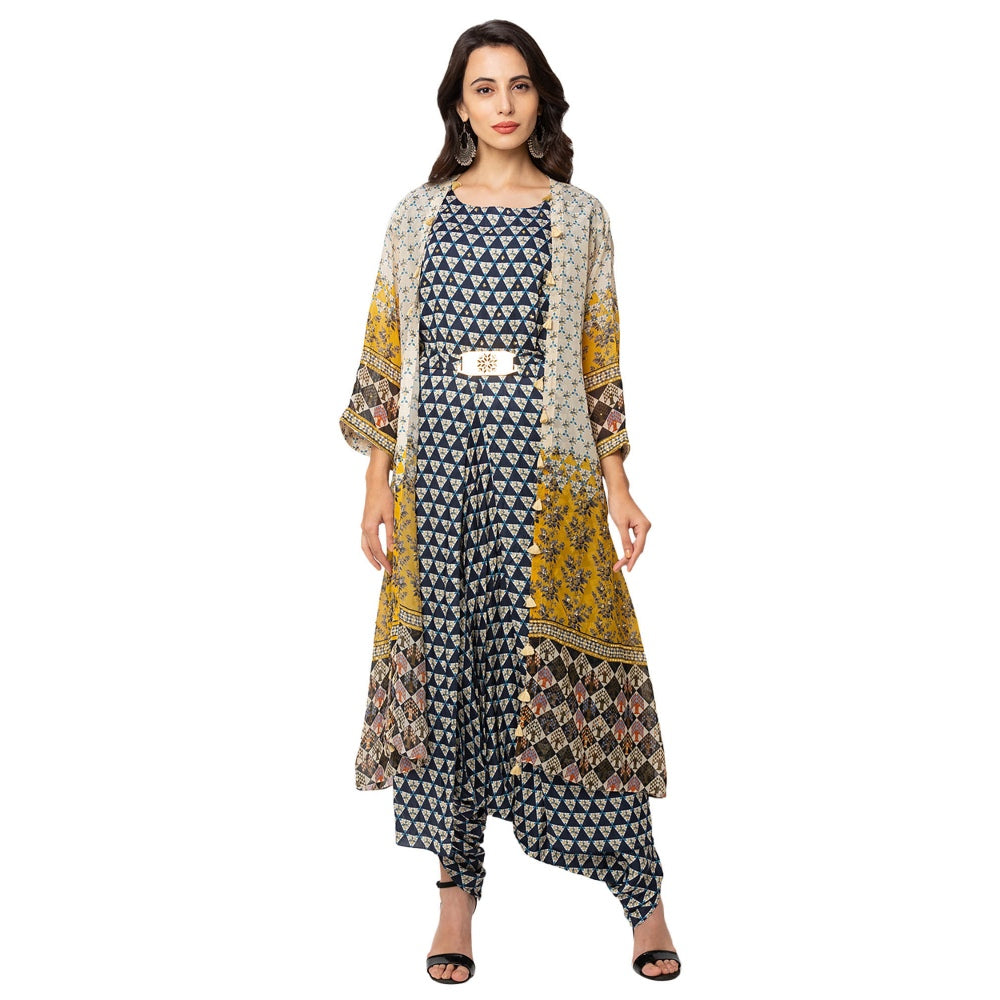 Soup by Sougat Paul Blue Printed Jumpsuit And Jacket (Set of 3)