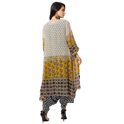 Soup by Sougat Paul Blue Printed Jumpsuit And Jacket (Set of 3)