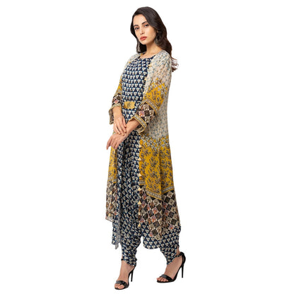 Soup by Sougat Paul Blue Printed Jumpsuit And Jacket (Set of 3)