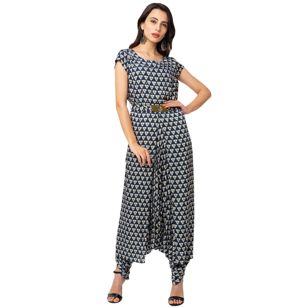 Soup by Sougat Paul Blue Printed Jumpsuit And Jacket (Set of 3)