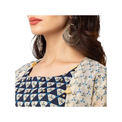 Soup by Sougat Paul Blue Printed Jumpsuit And Jacket (Set of 3)