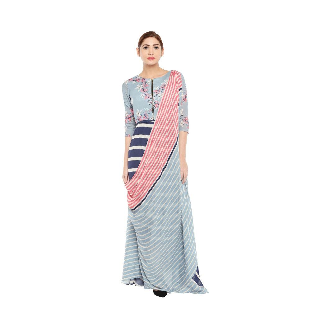 Soup by Sougat Paul Floral Printed Saree Gown - Customisable
