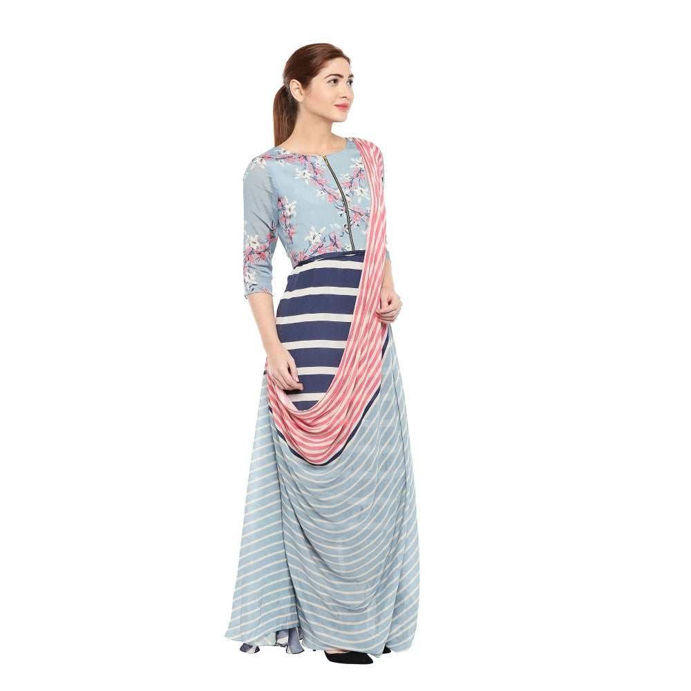 Soup by Sougat Paul Floral Printed Saree Gown - Customisable