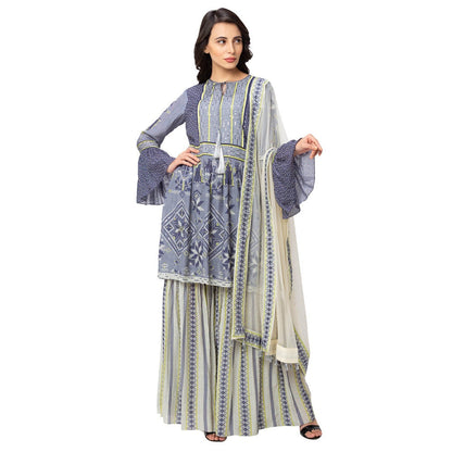 Soup by Sougat Paul Powder Blue Embellished Top Garara And Dupatta (Set of 3)