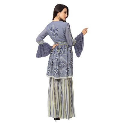 Soup by Sougat Paul Powder Blue Embellished Top Garara And Dupatta (Set of 3)