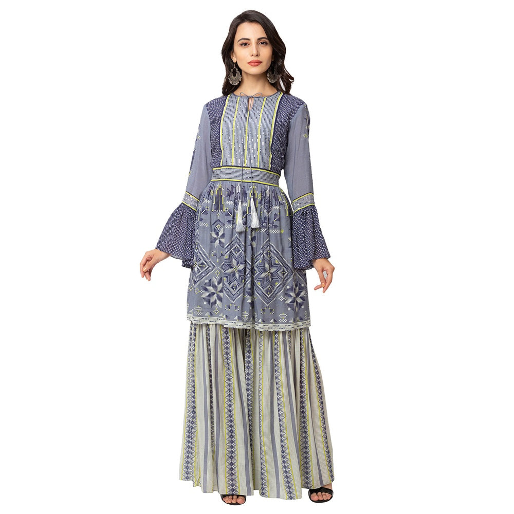 Soup by Sougat Paul Powder Blue Embellished Top Garara And Dupatta (Set of 3)