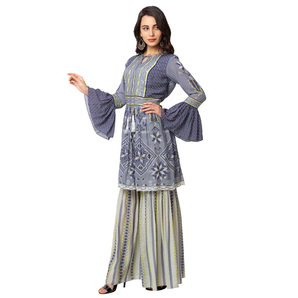 Soup by Sougat Paul Powder Blue Embellished Top Garara And Dupatta (Set of 3)
