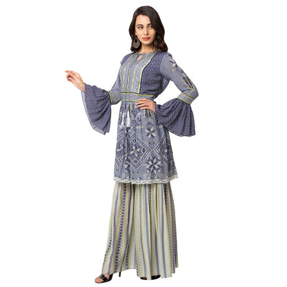 Soup by Sougat Paul Powder Blue Embellished Top Garara And Dupatta (Set of 3)