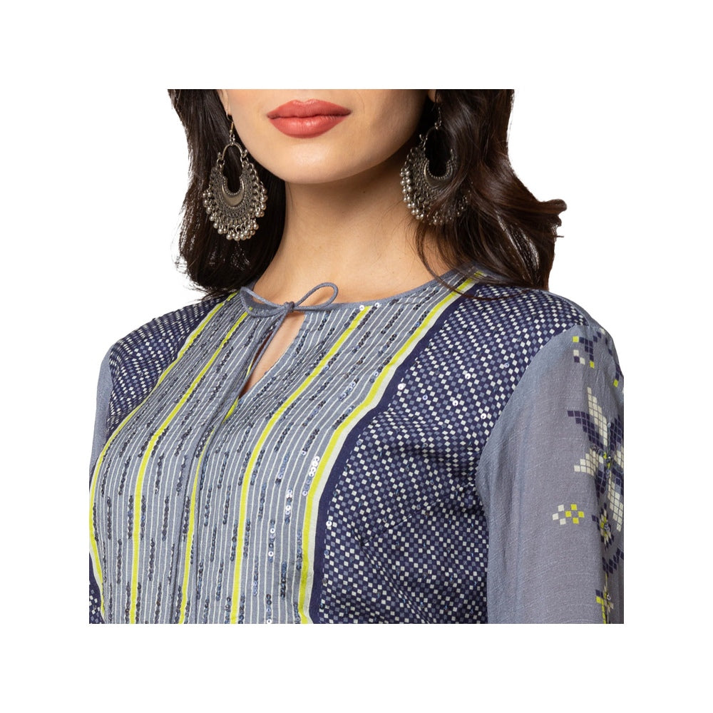 Soup by Sougat Paul Powder Blue Embellished Top Garara And Dupatta (Set of 3)
