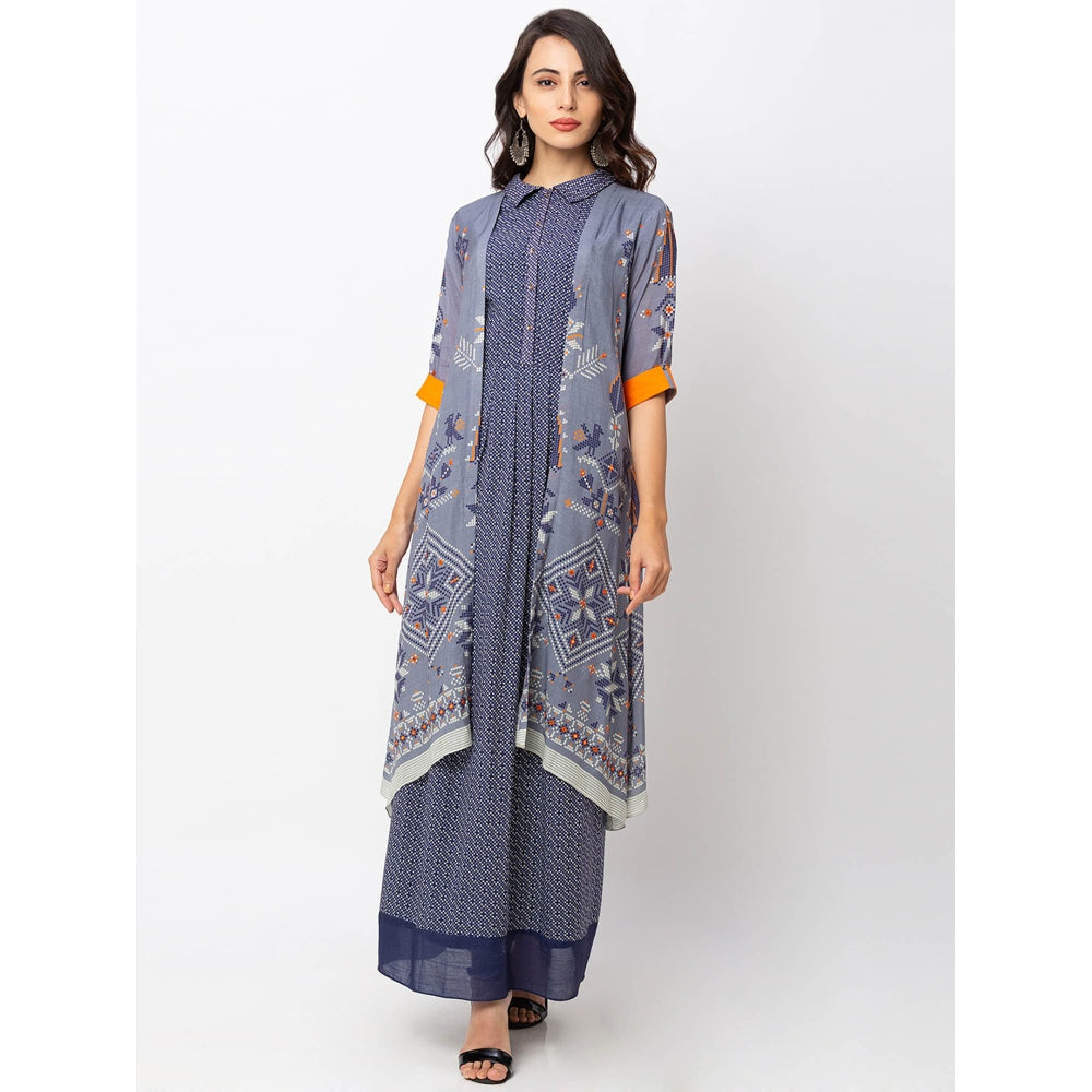 Soup by Sougat Paul Powder Blue Printed Dress And Jacket (Set of 2)