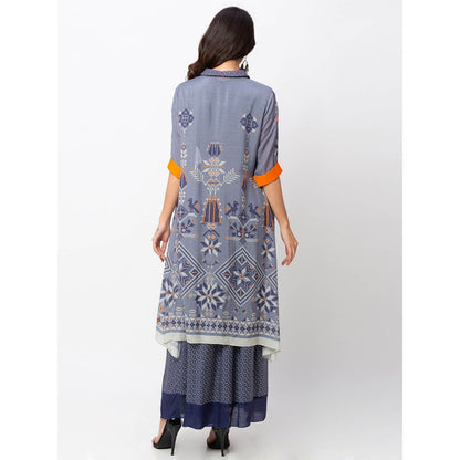 Soup by Sougat Paul Powder Blue Printed Dress And Jacket (Set of 2)