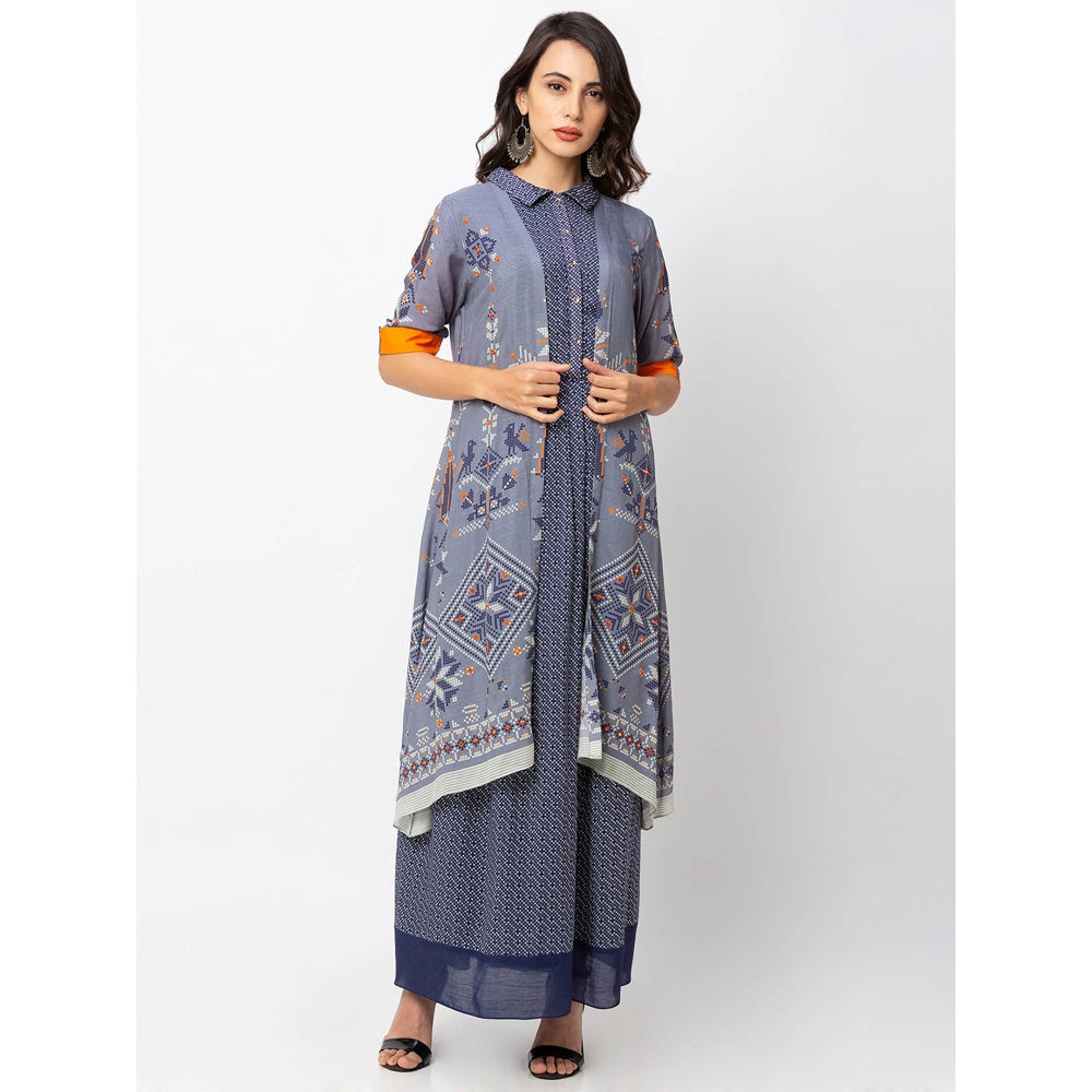 Soup by Sougat Paul Powder Blue Printed Dress And Jacket (Set of 2)