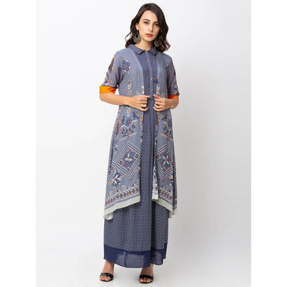 Soup by Sougat Paul Powder Blue Printed Dress And Jacket (Set of 2)