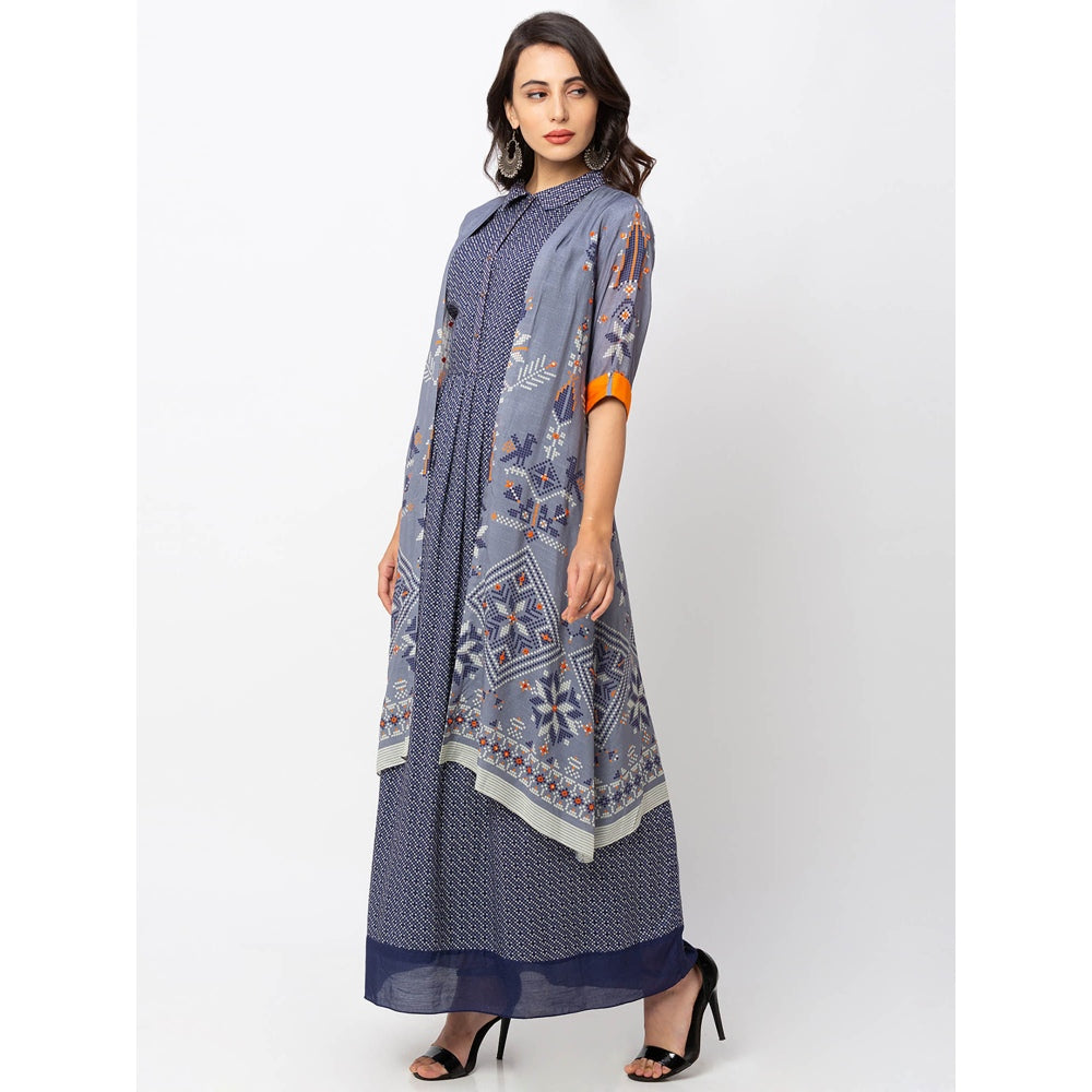 Soup by Sougat Paul Powder Blue Printed Dress And Jacket (Set of 2)