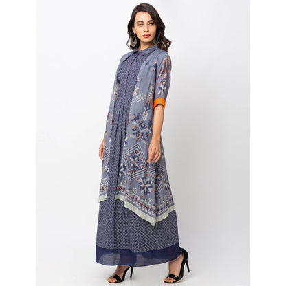 Soup by Sougat Paul Powder Blue Printed Dress And Jacket (Set of 2)